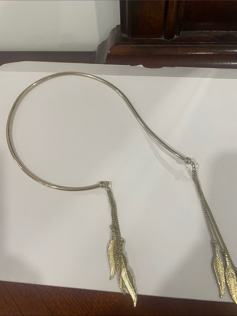 Gold-Tone Feather Tassel Collar Necklace
